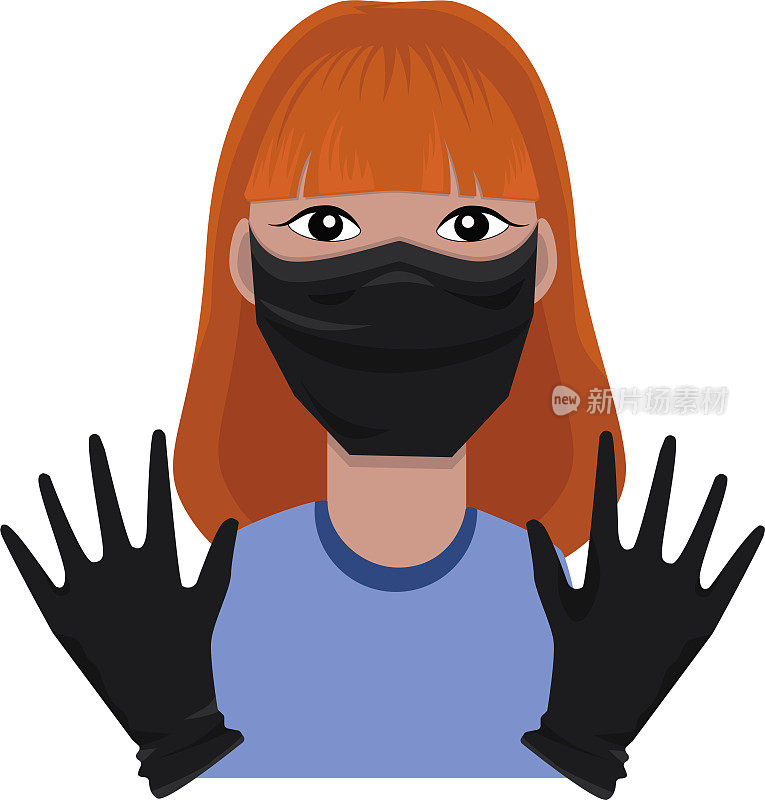 Vector illustration of a woman in a mask and gloves. Pandemic. Means of protection.